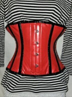 NWT XS/22" RED/BLACK PVC TIGHT LACING WAIST TRAINING CORSET EDC GOTH RETRO